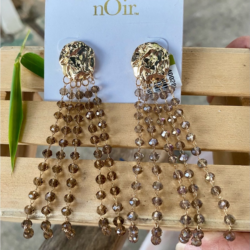 nOir Jewelry Gold Tone Cascading Chrystal Earrings New